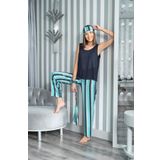 2'li Çizgili Viskon Lacivert Atlet Pijama Takım