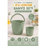 2'li Çocuk Banyo Seti 13 Lt Çocuk Banyo Kovası 1,5 Lt Maşrapa Bpa Free Bebe - Yeşil