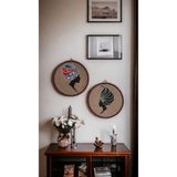 2'li Dekoratif Hasır Duvar Panosu Afrika Boyama Tablo Bohem Duvar Tabağı Hasır Sepet Handmade 1001000009460
