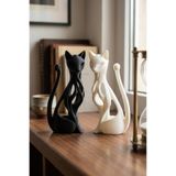 2'li Dekoratif Kedi Biblo Seti - Siyah Beyaz Modern Ev ve Salon Aksesuarı Hediyelik Obje 17 cm Beyaz 17 x 17