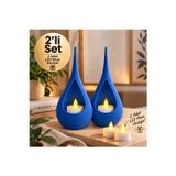 2’Li Dekoratif Mumluk Seti – Modern Teardrop Tasarım, 2 Adet Led Mum Hediyeli, Şık Ev Dekorasyonu - Mavi
