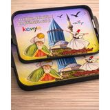 2’li Dekoratif Tepsi Seti – Mevlana & Sema Motifli – Gönüllerin Şehri - Konya Temalı - Çok Renkli