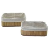2Li Dikdörtgen Bambu Kenar Organizer Sepet Ahşap Altlık - Bezli 19X27x10cm - 15X24x8cm (5433)