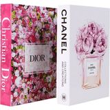 2'li Dior Çiçek Parfüm Dekoratif Kitap Kutu - Açık Pembe - Beyaz