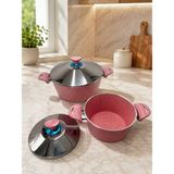 2'li Döküm Granit 18 Cm+24 cm Çelik Kapaklı Derin Tencere Seti-Pembe - Gri - 18 cm, 24 cm