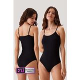 2'li Ekonomik Paket Siyah 3004 Ince Askili Basic Pamuklu Çitçitli Body / Atlet Set