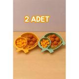 2'Li Fil Bölmeli Mama Tabağı 1 Adet Mavi 1 Adet Pembe Bebek Ve Çocuk Bölmeli Yemek Tabağı