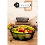 2'li Fileli Siyah Oval Metal Sebzelik ve Meyvelik - 30 cm Şık ve Fonksiyonel Tasarım