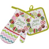 2'li Fırın Eldiveni Seti – Happy Easter, Isıya Dayanıklı, Hediyelik Premium Kalite - Çok Renkli