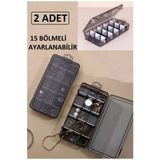 2'Li Füme 15 Bölme Ayarlanabilir Düzenleyici Takı Kolye Boncuk Ilaç Küpe Yüzük Kutusu Organizer