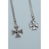2'li Gamlı Haç Gümüş Kaplama Kolye Seti - Silver - 60 cm