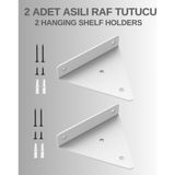 2'li Gizli Duvar Rafı Askı Aparatı - Sağlam Metal Üçgen Raf Tutucu Braketi - Beyaz