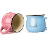 2'li Görünümlü Renkli Porselen Kupa Seti Good Morning Yazılı 250 Ml,pembe & Mavi - 001-Renkli