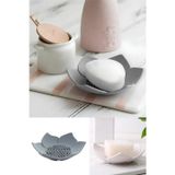 2'li Gri Lotus Desenli Sabun Ve Sünger Tutacağı Silikon Su Giderli Lotus Şık Katı Sabunluk