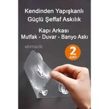 2'li Güçlü Yapışkanlı Şeffaf Duvar Askısı, Çok Amaçlı Askılık Seti - Seçenek 1 - Ahşap Bej - Siyah