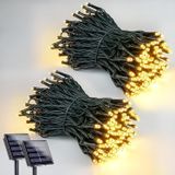 2'li Güneş Enerjili Solar LED Işık Zinciri, Toplam 200 LED 24 Metre, IP65 Su Geçirmez, 8 Aydınlatma Modlu, Bahçe, Ağaç, Balkon, Teras, Avlu, Parti ve Yılbaşı Dekorasyonu için Gün Işığı