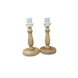 2’li Ham Ahşap Abajur Ayağı 27cm Duy,Kablo Dahil
