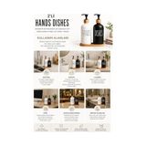 2’li Hands Dishes Siyah Beyaz Cam Sıvı Sabunluk Seti 500 Ml, Bambu Standlı Dekoratif Mutfak & Banyo Sabunluk Dispenser Seti Şık Modern Tasarım - 0,25 gr