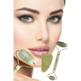 2li Jade Roller Kalp Şeklinde ve Çift Taraflı Yüz Masaj Aleti Yüz Bakım Seti 2li Set Doğal