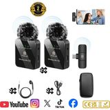 2’li Kablosuz Yaka Mikrofonu Type-C & Lightning Uyumlu, Dsp Gürültü Azaltma, Android iPhone Canlı Yayın Video Ses Kayıt Mikrofonu - Siyah