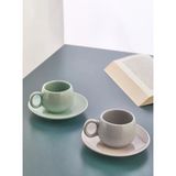 2'Li Kahve Fincan Takımı Yeşil Gri Espresso Fincanı