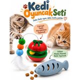2’li Kedi Oyuncak Seti – Catnipli Toplu Hacıyatmaz Oyuncak + Silikon Mama Hazneli Balık Oyuncak
