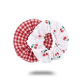 2'li Kiraz Desenli & Pötikare Kumaş Scrunchie Saç Tokası Seti – Saçı İz Yapmayan Esnek Lastik Toka, Sevimli Kadın ve Çocuk Saç Aksesuarı (Kırmızı)