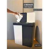 2'li Kirli Sepeti Iki Bölmeli Çamaşır Sepeti Antrasit-Beyaz Renkliler-Beyazlar Sepeti 80 Lt. - 35 x 50 - Gri
