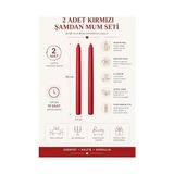 2’li Kırmızı Şamdan Mum Seti 25 cm – Dekoratif İnce Şamdan Mum, Kokusuz Parafin Wax,%100 Pamuk Fitil, El Döküm, Uzun Süre Yanma (~10 Saat), Şık Sofra, Davet, Nişan, Düğün ve Ev Dekorasyonu