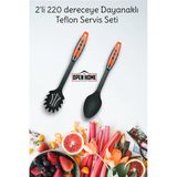 2'li Kırmızı Yanmaz Yapışmaz Teflon Servis Seti 220 ° Dayanıklı Kaşık & Makarna Kaşığı