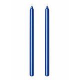 2’li Koyu Mavi Metalik Şamdan Mum Seti 25 cm – Dekoratif İnce Şamdan Mum, Kokusuz Parafin Wax,%100 Pamuk Fitil, El Döküm, Uzun Süre Yanma (~10 Saat), Şık Sofra, Davet, Nişan, Düğün