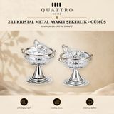 2'li Kristal Metal Ayaklı Şekerlik - Gümüş