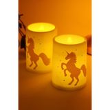 2li LED Mum Unicorn Bardak Tipi Pilli Dumansız Alevli Dekoratif Yapay Mum Dekor Lambası - 2 Adet