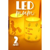 2li LED Mum Unicorn Kaktüs Bardak Tipi Pilli Dumansız Alevli Dekoratif Yapay Mum Dekor Lambası - Akdeniz Rüzgarı - Seçenek 1