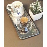 2’li Lüks Paslanmaz Çelik Dikdörtgen Kahve Servis Sunum Tepsisi Tabağı 33 cm x 13 cm