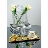 2'li Lüks Paslanmaz Çelik Gold Baton Tepsi Seti – Çay, Kahve, Pasta, Sunum ve Çeyiz Için Dekoratif Servis - 13 x 33 cm