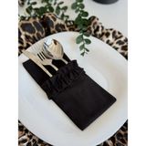 2li Lune Fırfırlı Keten 3 Bölmeli Çatal-Kaşık-Bıçak Kılıfı