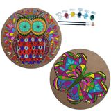 2'li MANDALA Boyama Seti. 20x20 Cm Uv Baskı 6 Akrilik Boya 2 Fırça 3 mm MDF plaka (SET13)