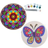 2'li MANDALA Boyama Seti. 20x20 Cm Uv Baskı 6 Akrilik Boya 2 Fırça 3 mm MDF plaka (SET14)
