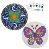 2'li MANDALA Boyama Seti. 20x20 Cm Uv Baskı 6 Akrilik Boya 2 Fırça 3 mm MDF plaka (SET15)