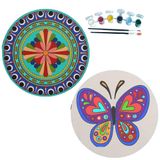 2'li MANDALA Boyama Seti. 20x20 Cm Uv Baskı 6 Akrilik Boya 2 Fırça 3 mm MDF plaka (SET16)