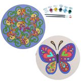 2'li MANDALA Boyama Seti. 20x20 Cm Uv Baskı 6 Akrilik Boya 2 Fırça 3 mm MDF plaka (SET17)
