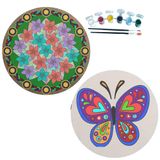 2'li MANDALA Boyama Seti. 20x20 Cm Uv Baskı 6 Akrilik Boya 2 Fırça 3 mm MDF plaka (SET18)