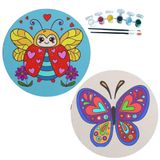 2'li MANDALA Boyama Seti. 20x20 Cm Uv Baskı 6 Akrilik Boya 2 Fırça 3 mm MDF plaka (SET19)