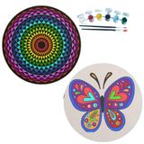 2'li MANDALA Boyama Seti. 20x20 Cm Uv Baskı 6 Akrilik Boya 2 Fırça 3 mm MDF plaka (SET20)