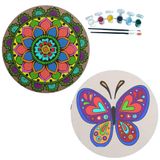 2'li MANDALA Boyama Seti. 20x20 Cm Uv Baskı 6 Akrilik Boya 2 Fırça 3 mm MDF plaka (SET23)
