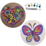 2'li MANDALA Boyama Seti. 20x20 Cm Uv Baskı 6 Akrilik Boya 2 Fırça 3 mm MDF plaka (SET25)