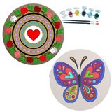 2'li MANDALA Boyama Seti. 20x20 Cm Uv Baskı 6 Akrilik Boya 2 Fırça 3 mm MDF plaka (SET26)