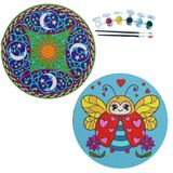 2'li MANDALA Boyama Seti. 20x20 Cm Uv Baskı 6 Akrilik Boya 2 Fırça 3 mm MDF plaka (SET27)
