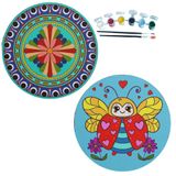 2'li MANDALA Boyama Seti. 20x20 Cm Uv Baskı 6 Akrilik Boya 2 Fırça 3 mm MDF plaka (SET28)